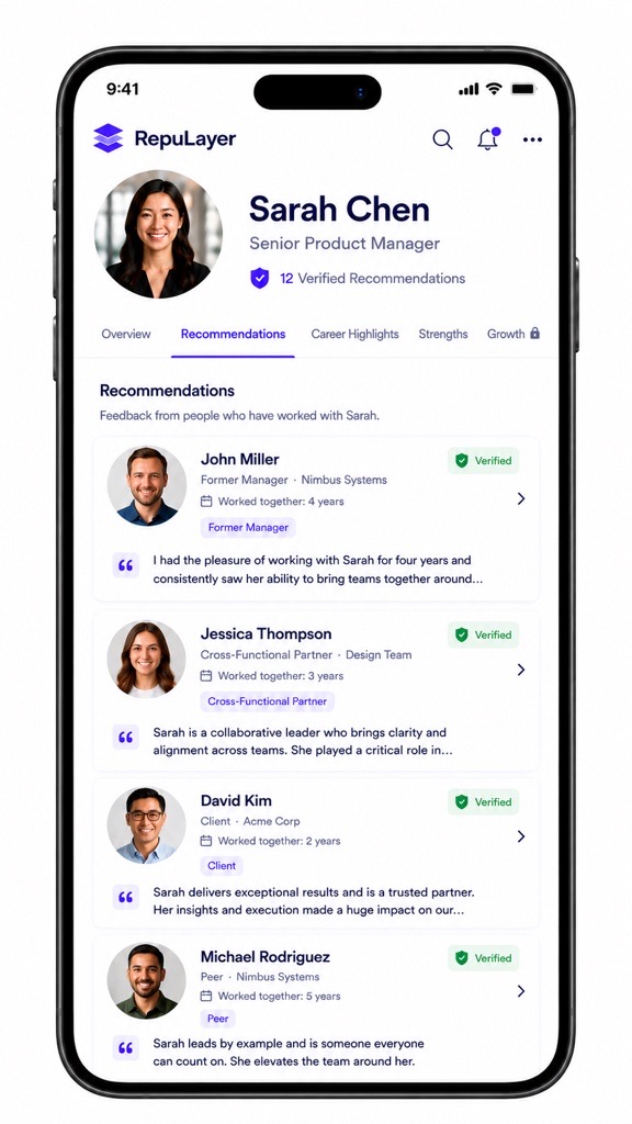 RepuLayer Recommendations screen